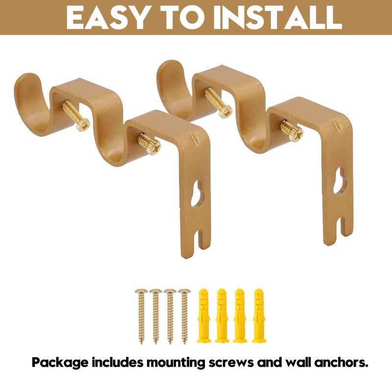 AddGrace 2 PCS Double Curtain Rod Bracket Heavy Duty Curtain Rod Holders for 1" and 5/8" Drapery Pole Adjustable Wall Mounted Drapery Pole Brackets for Living Room Bedroom Golden - Image 5